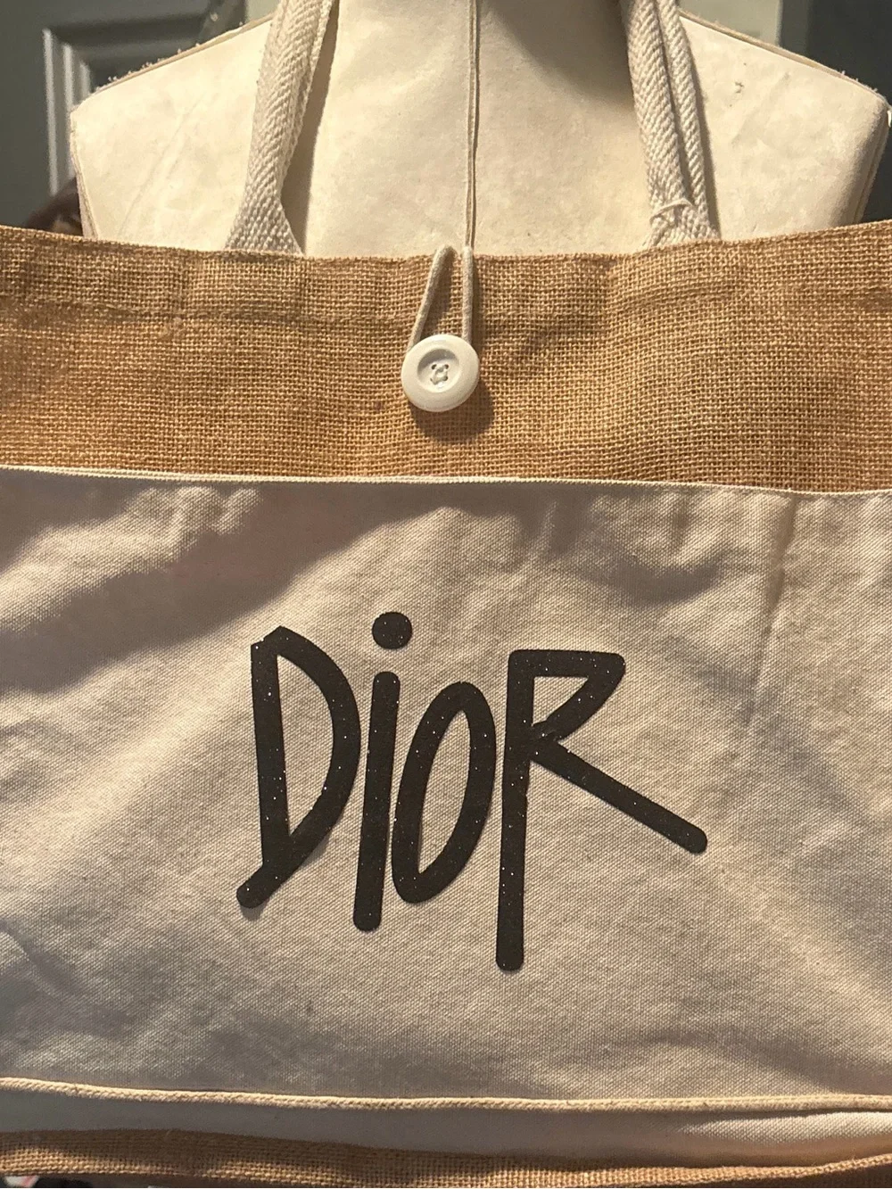 Dior Beige Canvas Tote with Black Logo